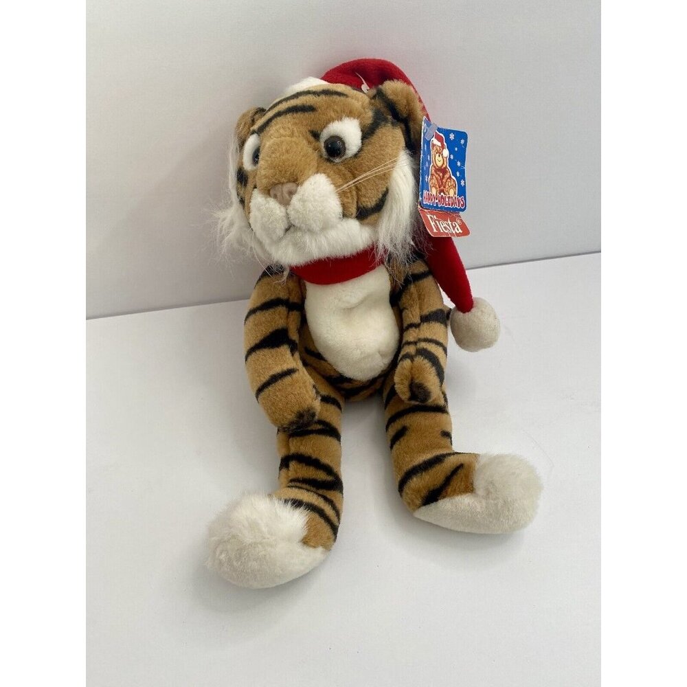 Fiesta 1997 Christmas Tiger 12” Plush Stuffed Animal‎ Holiday Santa Hat Big Cat
